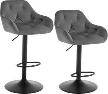 Lot De 2 Tabouret Bar Haute, Chaise Cuisine Pivotante, Hauteur Réglable, En Velours, Gris Foncé