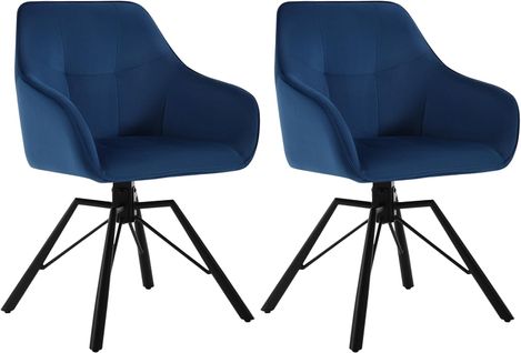 Lot De 2 Chaise Pivotante à 360°, Chaise Salle à Manger Rembourrée, Scandinave, En Velours, Bleu