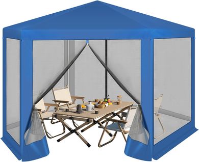 Tonnelle De Jardin Extérieur,pergola Avec Moustiquaire Et Parois Latérales En Maille,3,8x3,3m,bleu