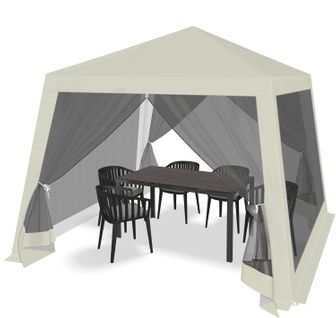 Tonnelle De Jardin Extérieur,avec Moustiquaire,pergola,avec Parois Latérales En Maille,3x3m,beige