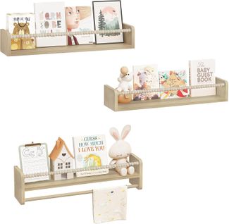 Lot De 3 Étagère Murale Pour Enfant,en Bois Massif,bibliothèque Enfant Avec Perles En Bois,60cm