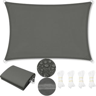 Voile D'ombrage Imperméable En Pes,polyester,toile Parasol Avec Oeillets D Et Cordes 2x4m,gris Foncé