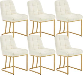 Lot De 6 Chaise Salle à Manger, Chaise Cuisine Rembourrée En Velours, Avec Dossier, Crème
