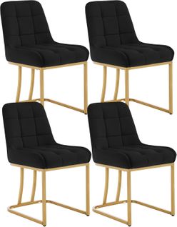 Lot De 4 Chaise Salle à Manger,Chaise Cuisine Rembourrée En Velours,Avec Dossier,Forme D'arc,Noir
