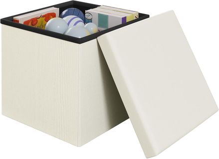 Pouf Rangement,pouf Coffre Avec Couvercle,pliable,siège Rembourré,en Lin,crème,38x38x38cm