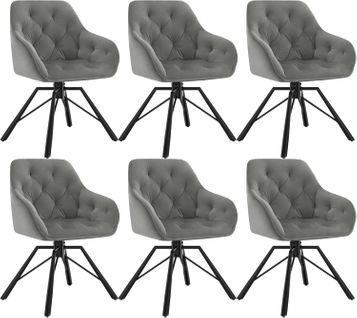 Lot De 6 Chaises Salle à Manger En Velours,Pivotante,Chaise Cuisine,Avec Pieds En Métal,Gris Foncé