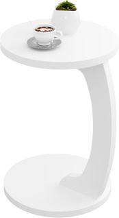 Table D'appoint En Forme De C,Table Basse Ronde,Bout De Canapé,En Mdf,38x55cm,Blanc