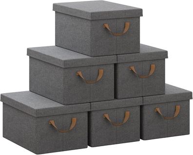 Lot De 6 Boîte De Rangement Avec Couvercle,coffre De Rangement En Tissu Non Tissé,38x27x20cm,gris