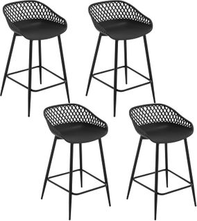 Lot De 4 Tabourets De Bar Haut,Tabourets Extérieur Jardin Avec Siège Plastique,Pieds En Métal,Noir