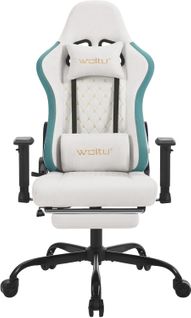Fauteuil Gaming Massante Avec Coussin Lombaire Massant,Chaise Ergonomique,Tissu Technique,Blanc
