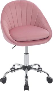 Chaise Bureau, Chaise Coiffeuse Rembourré Avec Double Coussin, Pivotante, Réglable, En Velours, Rose