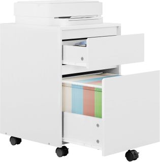 Caisson De Bureau Sur Roulettes, Meuble De Rangement Pour Documents A4, En Bois D'ingénieur Pb,Blanc