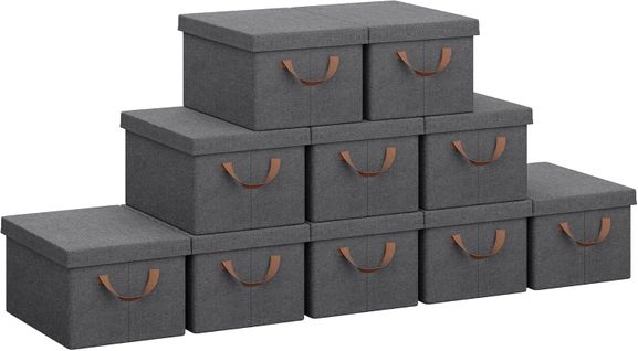 Lot De 10 Boîtes Rangement Avec Couvercle,coffre Pliable En Tissu,avec Poignée,gris,38x27x20cm
