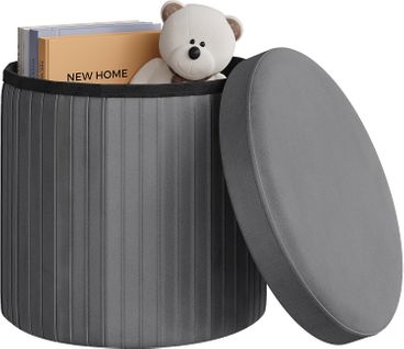Coffre Pouf Avec Couvercle,rembourré En Velours, Tabouret De Rangement Pliable, Mdf, Gris Foncé