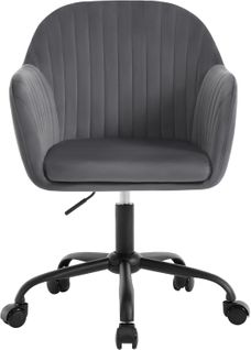 Chaise De Bureau, Ergonomique, Pivotant, Siège Rembourré En Velours, Hauteur Réglable, Gris Foncé