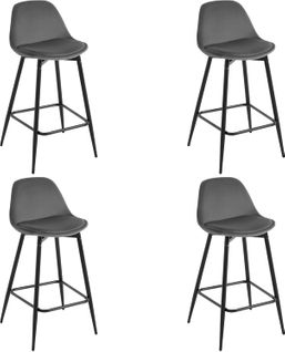 Lot De 4 Tabourets De Bar,Avec Dossier,Repose-pieds,Rembourré En Velours, Cadre En Métal,Gris Foncé