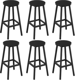 Lot De 6 Tabouret De Bar, Chaise Haute Cuisine, Siège En Bois D'ingénierie,Structure En Métal,Noir
