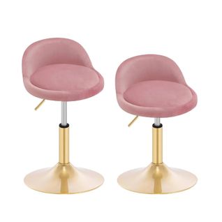 Lot De 2 Chaises, Hauteur Réglable 42,5-58cm, En Velours, Rose