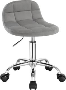 Tabouret De Bureau, Tabouret Coiffeuse En Velours, Pivotant, Hauteur Réglable, Gris Clair