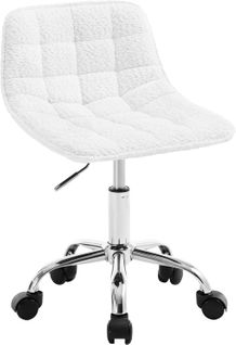 Chaise Bureau, Tabouret Coiffeuse, Pivotante, Hauteur Réglable, Rembourrée En Chenille, Blanc