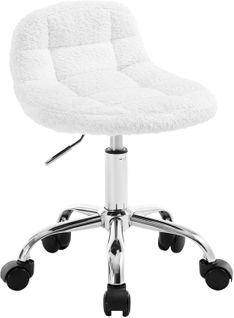 Tabouret De Bureau, Tabouret Coiffeuse En Chenille, Pivotant, Hauteur Réglable, Blanc