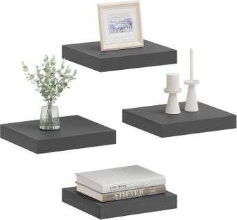 Lot De 4 Étagère Murale, Étagère Suspendue, Étagère Flottante En Mdf, 25x22.9x3.8cm, Gris Foncé