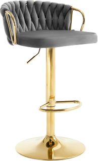 Tabouret De Bar Avec Dossier Tissé Et Repose-pieds, Pivotant, Hauteur Réglable, En Métal,gris Foncé