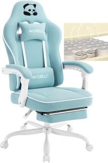 Fauteuil Gaming, Avec Coussin à Ressorts Ensachés, Appui-tête, Support Lombaire, Repose-pieds, Bleu