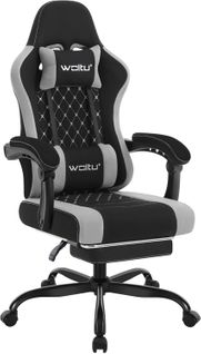 Chaise Gaming, Fauteuil Gamer, Avec Coussin à Ressorts, Soutien Lombaire, Tissu Maille, Noir+gris
