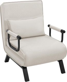 Fauteuil Lit 1 Place Convertible, Canapé Lit 3 En 1, Avec Dossier Réglable, Oreiller Amovible,beige