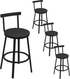 Lot De 4 Tabouret De Bar Avec Repose-pieds Et Dossier, Tabouret Haut, Siège En Mdf, Noir