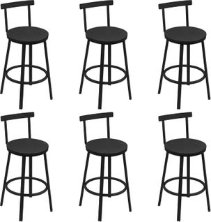 Lot De 6 Tabouret De Bar Avec Repose-pieds Et Dossier, Tabouret Haut, Siège En Mdf, Noir