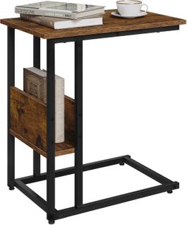 Table D'appoint, Bout De Canapé, En Bois D'ingénierie, Compartiment De Rangement, Marron Rustique