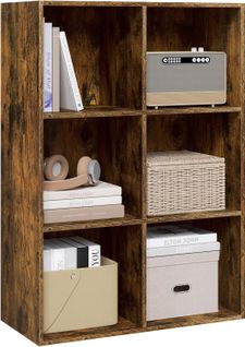 Bibliothèque Étagère Rangement, Avec 6 Cubes, En Bois D'ingénierie, Marron Rustique, 29x89x59,6cm