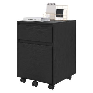 Caisson Bureau Avec 2 Tiroirs, Meuble Rangement Sur Roulettes, En Bois D'ingénierie Pb, 40x40x56cm