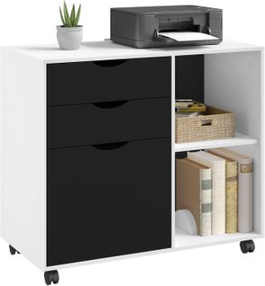 Caisson De Bureau Avec 3 Tiroirs Et 2 Compartiments,en Bois D'ingénierie,80x39,5x69,5cm,blanc+noir