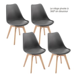 Lot De 4 Chaise Pivotante Salle à Manger, Scandinave, Chaise De Cuisine, Siège Rembourré,en Pu,gris
