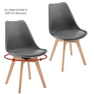 Lot De 2 Chaise Pivotante Salle à Manger, Scandinave, Chaise De Cuisine, Siège Rembourré,en Pu,gris