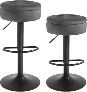 2 X Tabouret Bar Haut, Pivotant à 360°, Tabouret Avec Repose-pieds, Velours + Métal, Gris Foncé