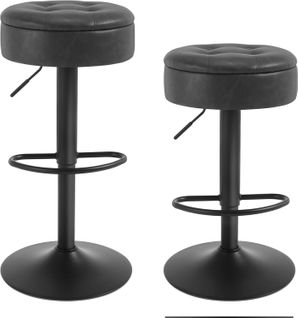 2 X Tabouret Bar Haut, Pivotant à 360°, Tabouret Avec Repose-pieds, Similicuir + Métal, Anthracite
