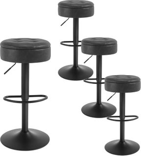 4 X Tabouret Bar Haut, Pivotant à 360°, Tabouret Avec Repose-pieds, Similicuir + Métal, Anthracite