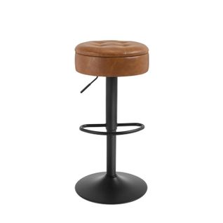 Tabouret Bar Haut, Pivotant à 360°, Tabouret Avec Repose-pieds, Similicuir + Métal, Marron
