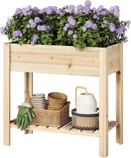 Jadinière Surélevée En Bois, 80x75x40 Cm, Étagère Avec Bac à Fleurs,film Plastique,couleur Du Bois