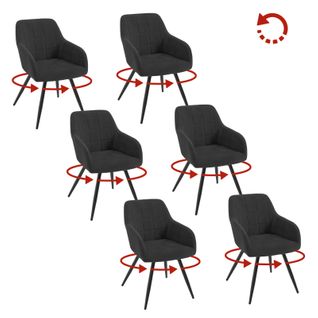 Lot De 6 Chaises Pivotantes Salle à Manger,Fauteuil Salle à Manger,Siège Rembourré En Velours,Noir