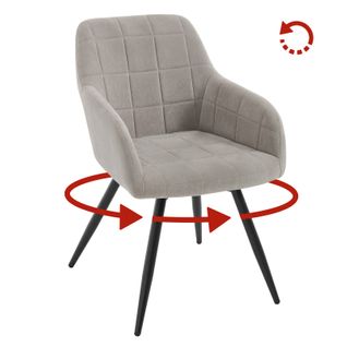 Chaise Pivotante Salle à Manger, Fauteuil Salle à Manger, Siège Rembourré En Velours, Gris Clair