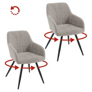 2 X Chaise Pivotante Salle à Manger,fauteuil Salle à Manger,siège Rembourré En Velours,gris Clair