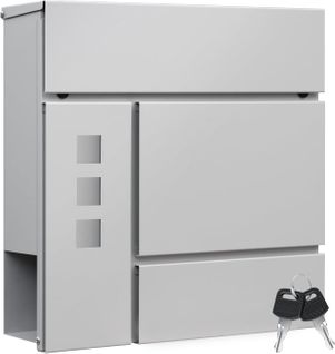 Boîte Aux Lettres Murale Avec 3 Fenêtres, 2 Clés, Couvercle à Charnière Et Porte-journaux, Gris