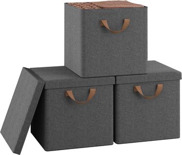 3 X Cubes De Rangement Pliable 33x33x31,5cm,boîtes Rangement Tissu Avec Couvercle,avec Poignée,gris