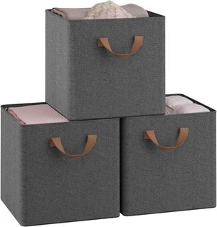 3 X Cube De Rangement Pliable En Tissu, Boîte Rangement, Avec Poignée, 29,5x29,5x28,5 Cm, Gris