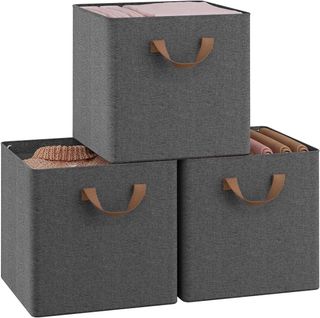 3 X Cube De Rangement Pliable En Tissu, Boîte Rangement, Avec Poignée, 32,5x32,5x31 Cm, Gris